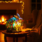 Tiffany Stained Glass Style Forest Bunny Lamp
