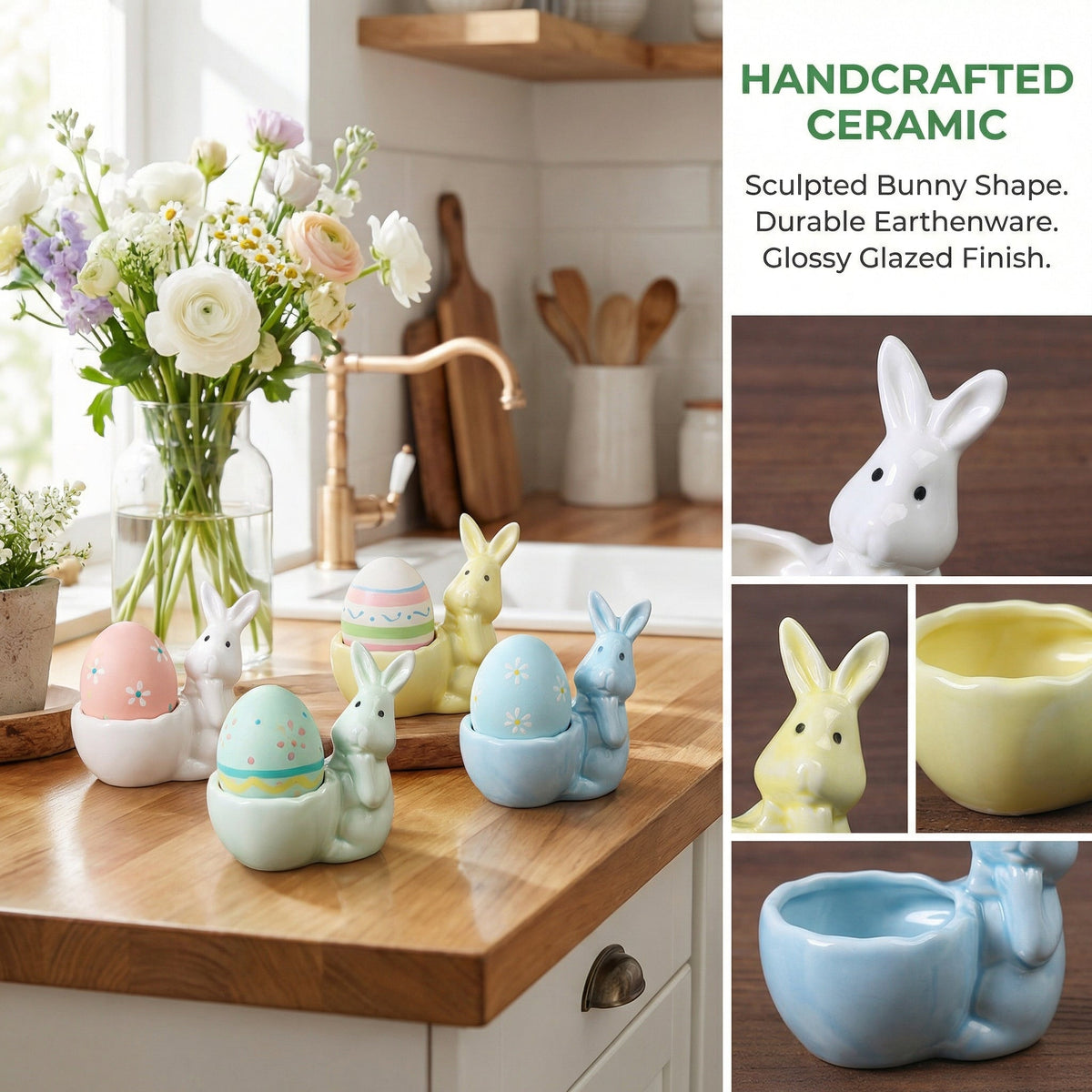Spring Ceramic Pastel Easter Bunny Egg Holders