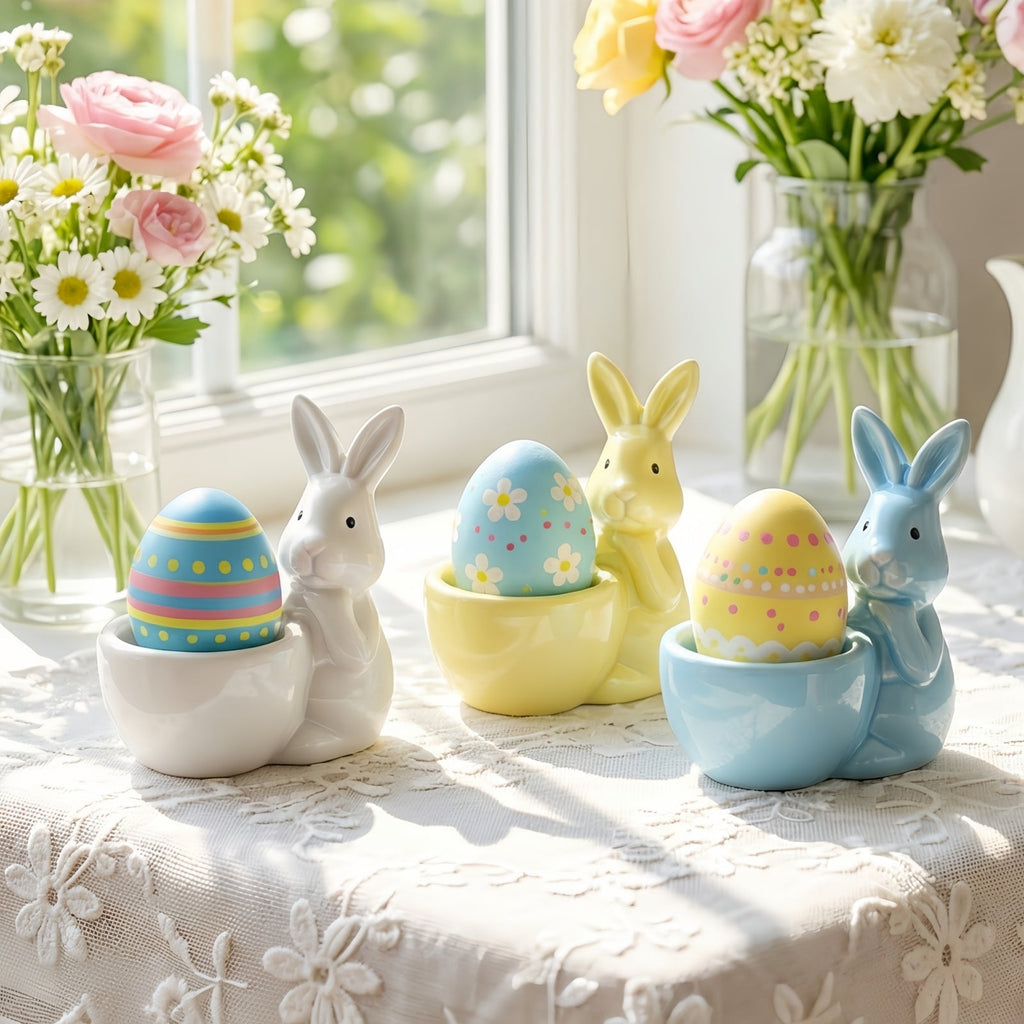Spring Ceramic Pastel Easter Bunny Egg Holders