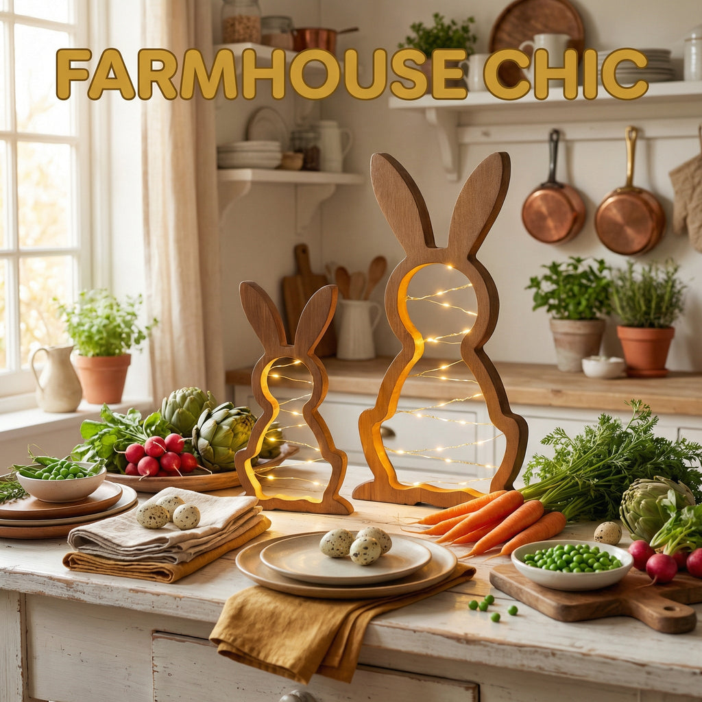 Rustic Wooden Bunny LED Tabletop Lights