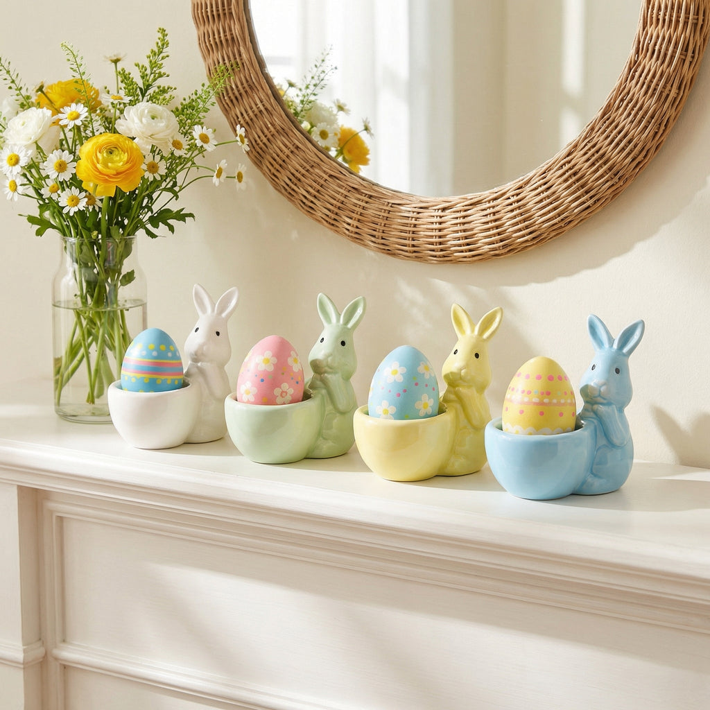 Spring Ceramic Pastel Easter Bunny Egg Holders