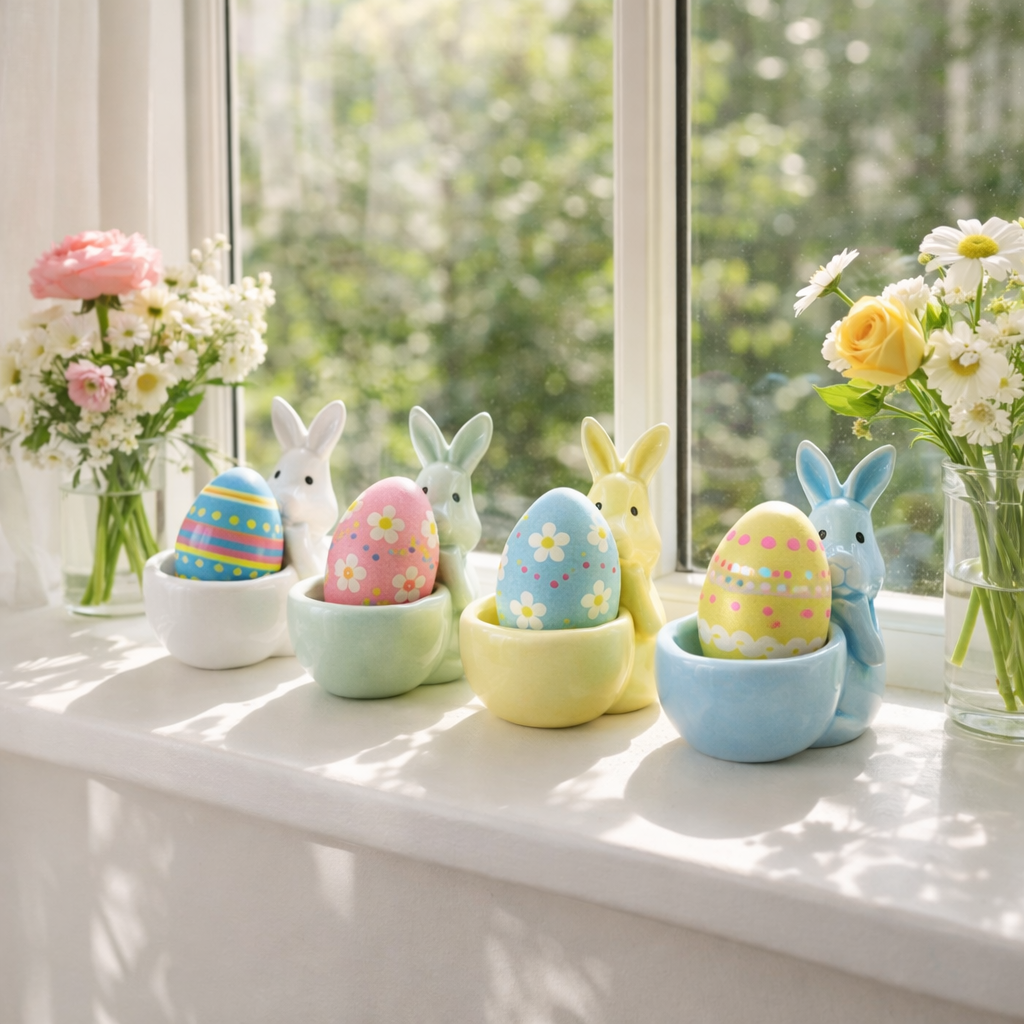 Spring Ceramic Pastel Easter Bunny Egg Holders