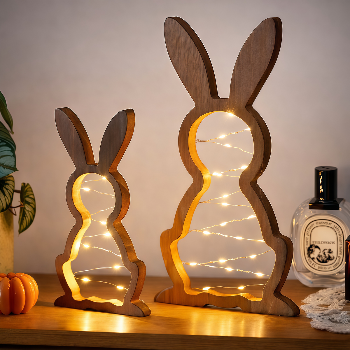 Rustic Wooden Bunny LED Tabletop Lights