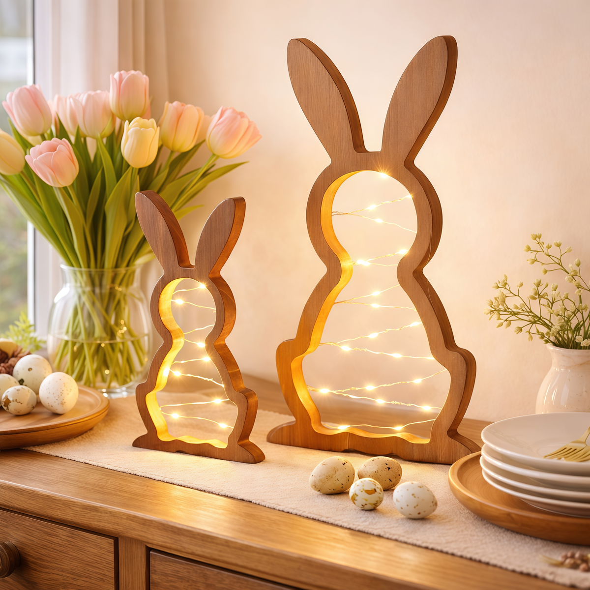 Rustic Wooden Bunny LED Tabletop Lights