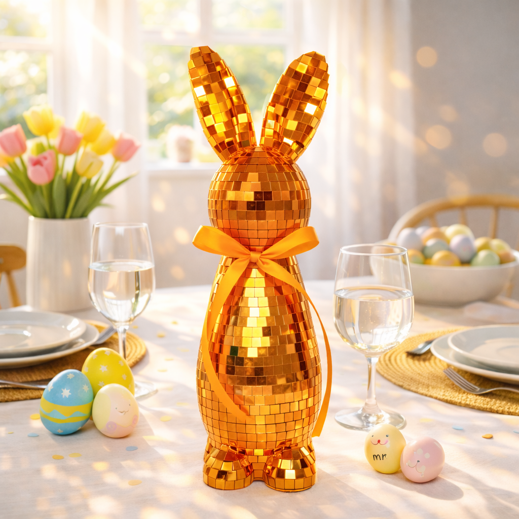 Mirror-Finish Colorful Easter Bunny Figurines, Tabletop Decor