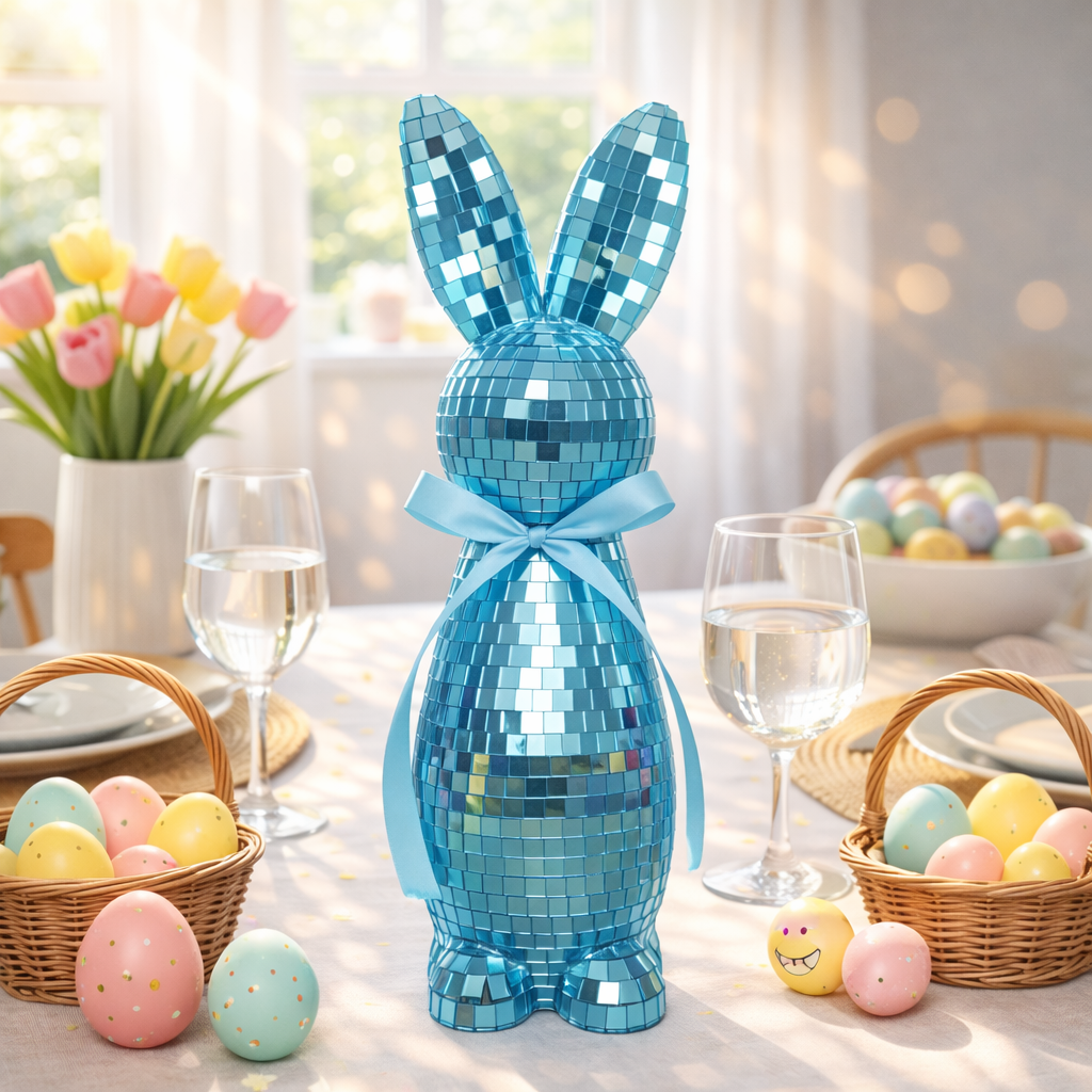 Mirror-Finish Colorful Easter Bunny Figurines, Tabletop Decor