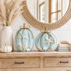 Coastal Wooden Pumpkin Tabletop Décor, Set of 3