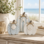 Coastal Wooden Pumpkin Tabletop Décor, Set of 3