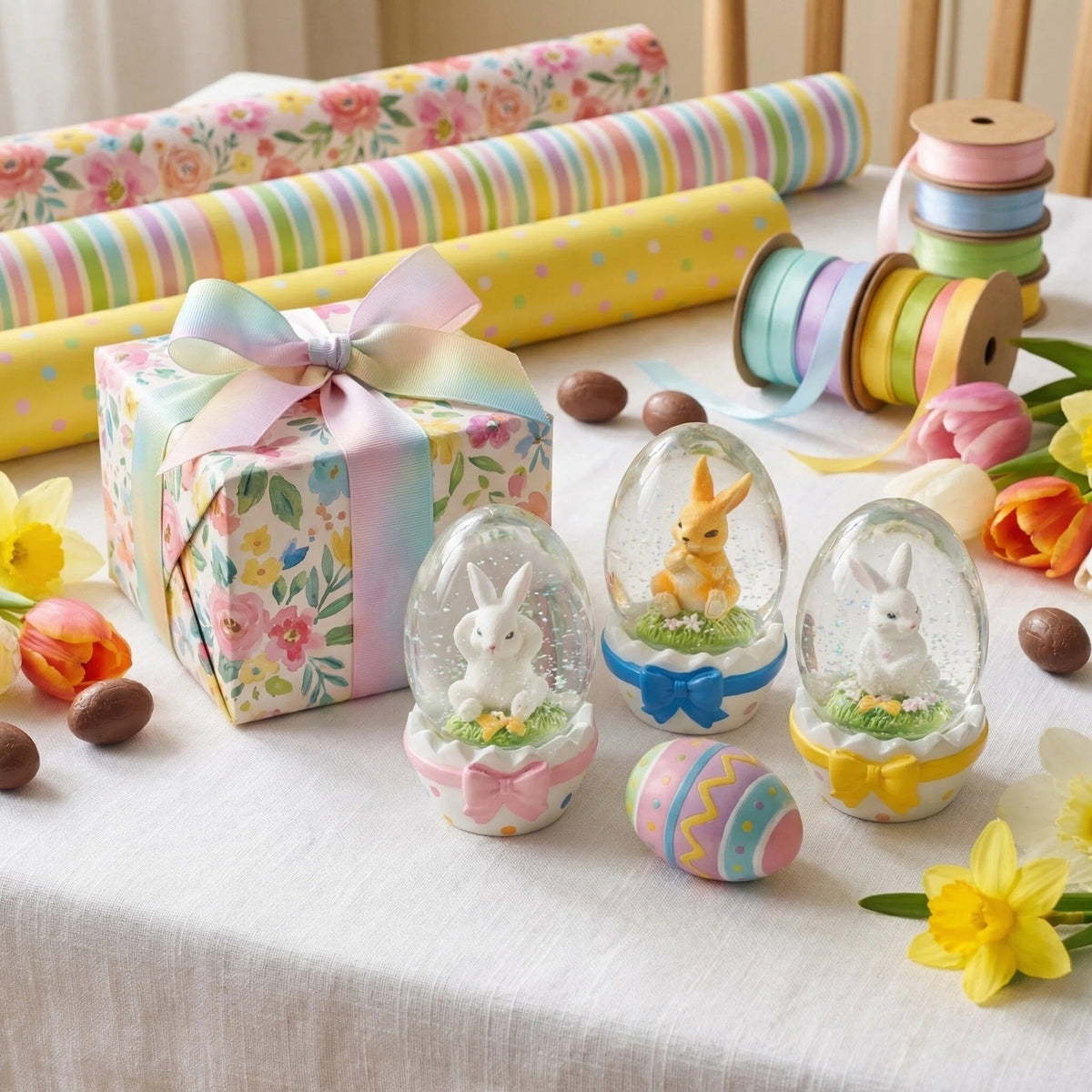 Easter Bunny Egg Glass Snow Globe Decor